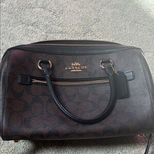 Coach Dark Brown Signature Dome Satchel with Black Trim